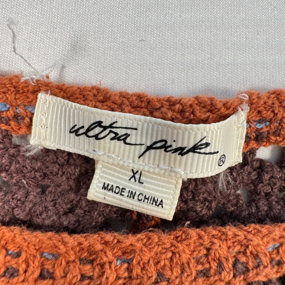 Ultra Pink Orange & Brown Crocheted Tank Top - Picture 2 of 4
